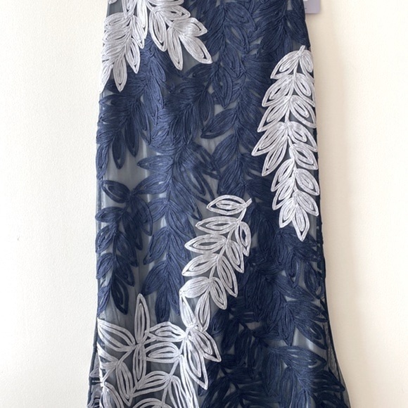 JS Collections Soutache Embroidered Leaf Gown in Navy/Cloud - Picture 10 of 16